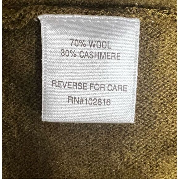 Garnet Hill Cashmere Wool Oversized Turtleneck Sweater Green M Kangaroo Pocket - Picture 7 of 12